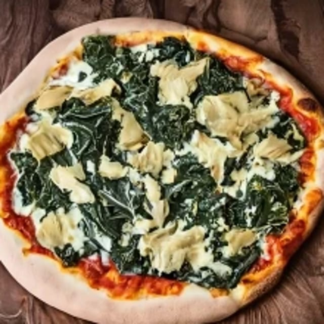 Gluten Free Crust Spinach Artichoke Pizza.