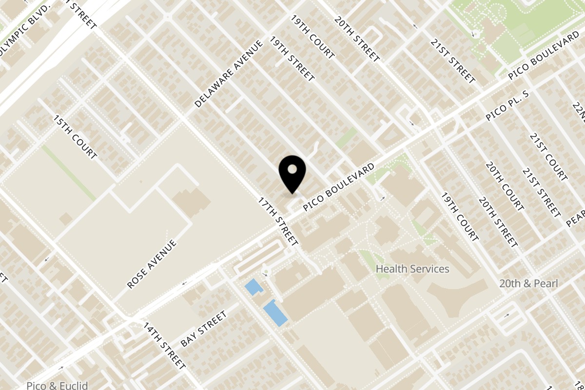 Map showing the location of SaMo Pizza on 1711 Pico Blvd in Santa Monica